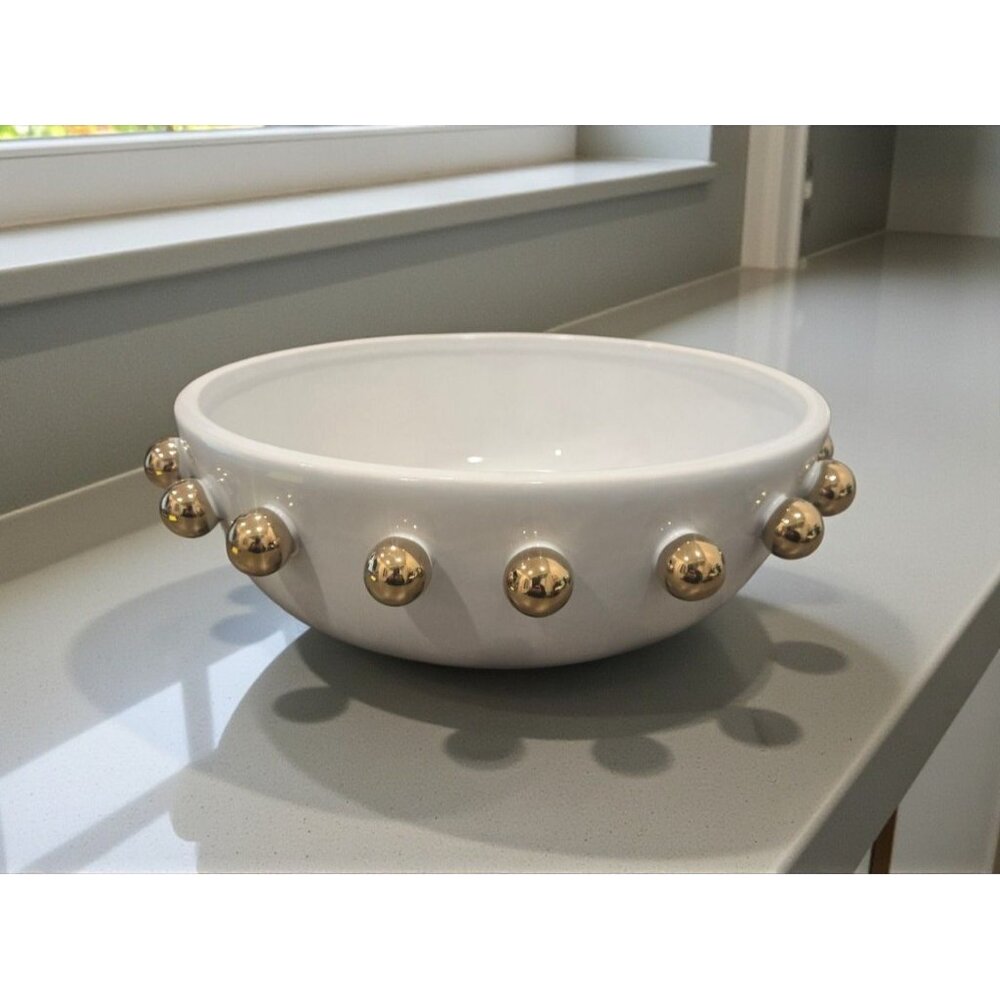 New Retro Modern Ceramic White Gold Abstract Art Kitchen Fruit Salad Bowl